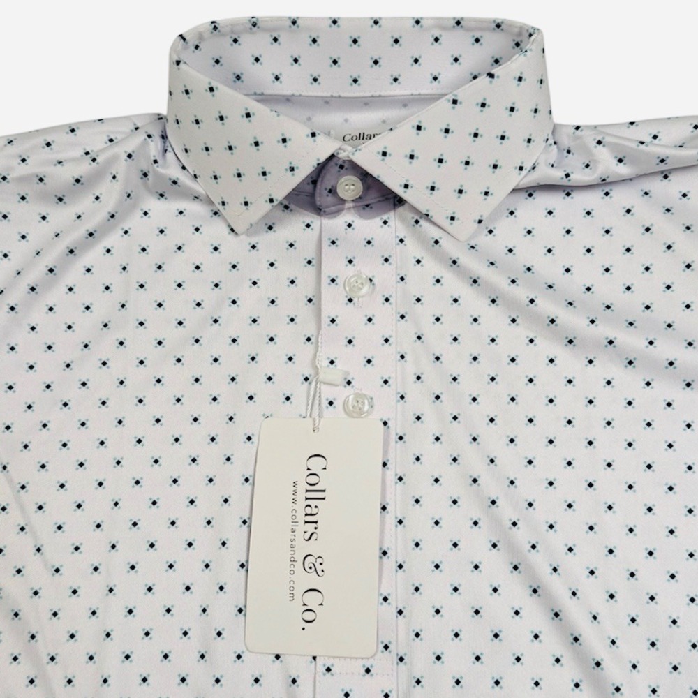 Collars and Co Dress Collar Polo Shirt Mens Small White Blue Stretch Classic New